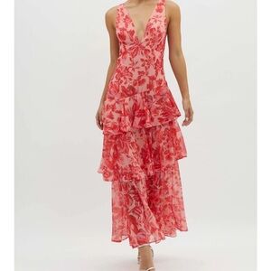 Floral V-Neck Maxi Dress - Red